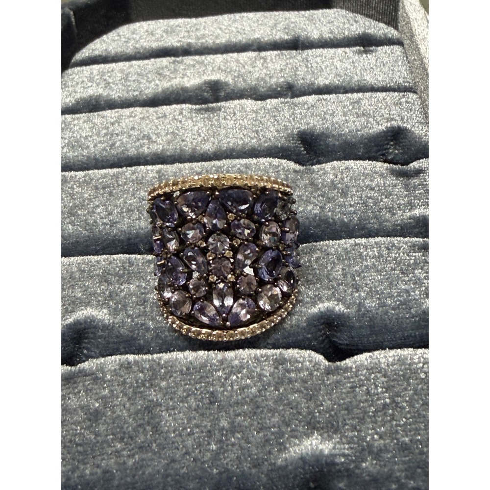 BBJ Sterling Silver Tanzanite Cluster Statement Ring Size 7.25 925 Filigree Band